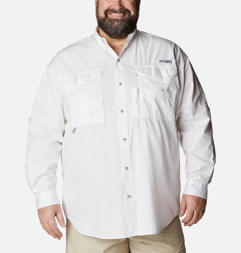 Men\'s Columbia PFG Bonehead Long Sleeve Shirts White | Plus Size CA-H053C